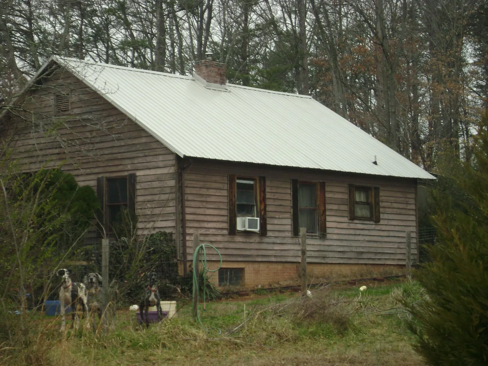 White metal roof on an old wood sided farmhouse, from a Metal Roof Installation job in Yellow Springs
